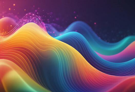 Abstract gradient particle wave futuristic technology background, particle concept with red blue and yellow light trails, Abstract wave design colored wallpaper, rainbow color digital waves