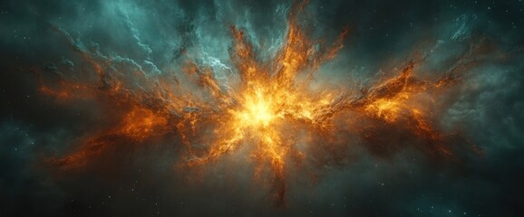 Wall Mural - Fiery nebula explosion in deep space