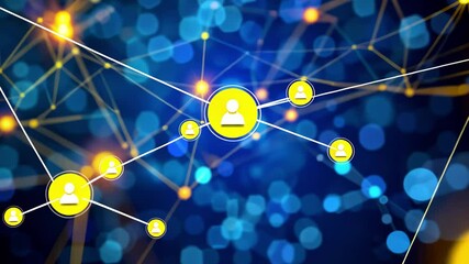 Fototapete - A vibrant display of glowing nodes interconnected with lines on a deep blue background highlights the concepts of networking and digital technology.