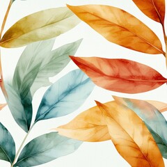 Poster - Colorful Foliage Abstract: A captivating watercolor-style illustration of vibrant leaves in autumn hues, a visual tapestry of nature's beauty.