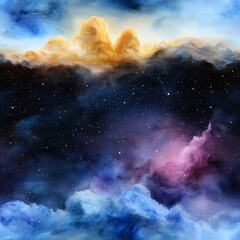 Poster - Celestial Canvas: Captivating artwork of ethereal cosmic clouds, painted with a palette of vibrant hues that dance across a celestial canvas.
