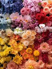 Poster - Stunning flower arrangement showcases vibrant rainbow colors through a gradient of real blooms