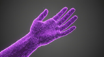 Poster - Digital purple hand extends for handshake with circuit pattern as abstract technology concept for future business solution and modern communication connection