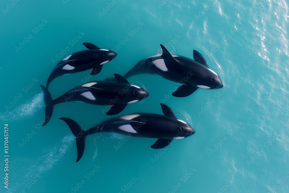Aerial View of Orcas Swimming in Crystal-Clear Arctic Waters, Drone ...