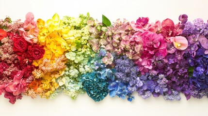 Aufkleber - Gradient of real flowers showcasing vibrant colors of the rainbow in a captivating arrangement