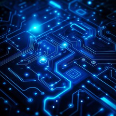 Aufkleber - Glowing Blue Circuit Board: Abstract Futuristic Technology Background with Electronic Components and Flowing Lines