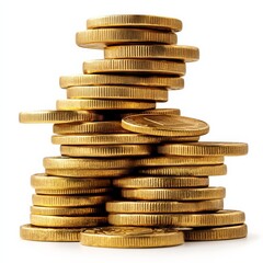 Poster - Pile of Golden Coins: Accumulation of Wealth and Financial Growth Concept on a White Background