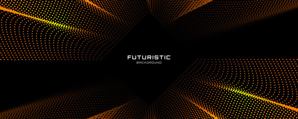 Poster - Golden circles techno background. Big data visualization on dark space with dotted lines effect decoration. Modern graphic design element dots waves style concept for web, art, card, or brochure cover