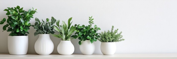 Aufkleber - Elegant home decor featuring green plants in white ceramic vases against a neutral background