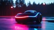 © embun - A futuristic car has glowing lights on a wet surface