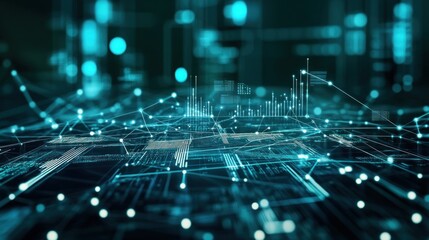 Fototapete - Abstract Digital Network, Data Visualization, Global Connectivity, Futuristic Technology, Cyberspace,  Innovation, Information,  Big Data,  Artificial Intelligence,  Cybersecurity,  Blockchain