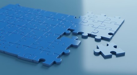 Aufkleber - Blue Puzzle Completion Concept with Missing Piece and Assembled Elements