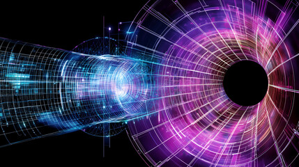 Fototapete - Abstract Digital Vortex with Purple and Blue Glowing Lights