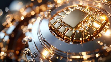 Poster - An abstract depiction of a golden computer processing unit