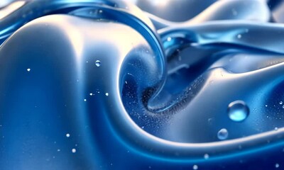 Poster - Abstract blue liquid background with water drops and wavy shapes, fluid simulation