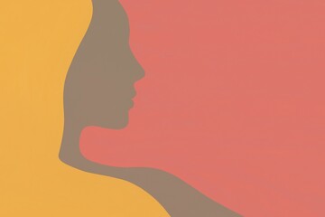 Poster - minimalist abstract illustration featuring a woman's silhouette in profile against soft, flowing sha