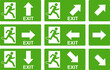 © Dmitry - Evacuation signs, direction signs, evacuation signs with arrows. Background image, web banner, poster, vector illustration.