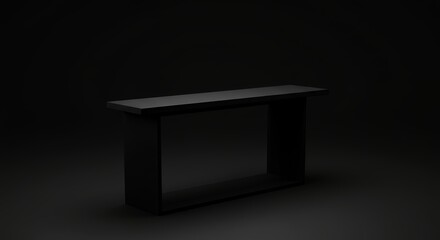 Poster - Minimalist black console table in a dark room exhibiting modern design