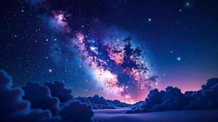 Poster - A mesmerizing cosmic ballet of swirling nebulae and twinkling stars above a sea of ethereal clouds.