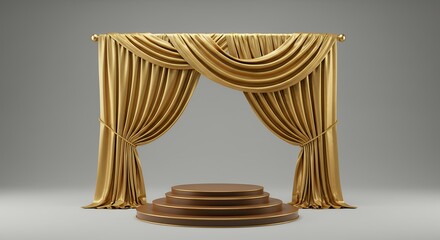 Poster - Golden Curtains Drape Elegantly Above a Three Tiered Circular Stage