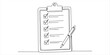 © Bigbambe - Clipboard with checklist and pen To do list with ticks and concept for test expertise and exam single line art drawing sketch on white background