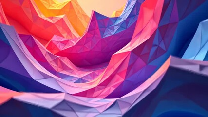 Poster - Vibrant low poly geometric landscape with colorful shapes evolving and morphing seamlessly.