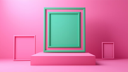 Aufkleber - Green frames resting on pink pedestal in pink room