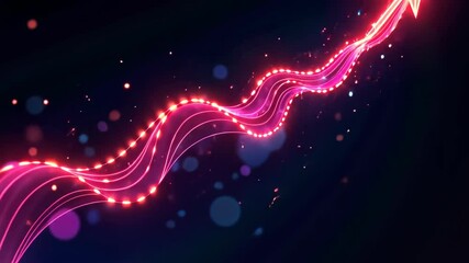 Aufkleber - Neon Pink Glowing Upward Arrow with Wavy Trail on Dark Background