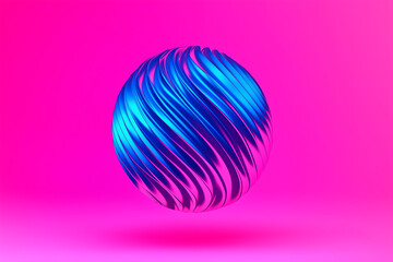 Poster - Blue twisted sphere floating on pink background: abstract 3d illustration