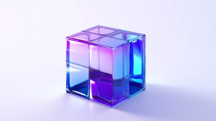 Poster - Glass cube showing gradient colors on white background