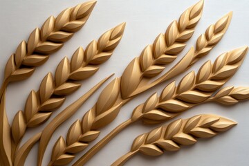 Aufkleber - Close up view of a wheat sheaf sculpture in gold color against a textured silver background