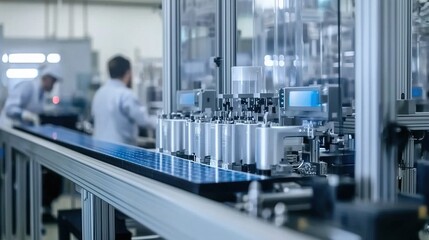 Poster - Assembly of solar panels occurs within a modern production facility