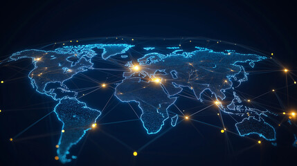 Poster - Planet earth glowing world map connecting cities with data flow