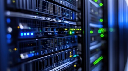Poster - High-Tech Server Rack, Data Center Infrastructure Close-Up