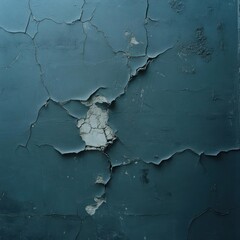 Poster - Textured abstract image of a peeling blue surface with cracks revealing a gray underlayer, creating a distressed, aged appearance and showing contrast between textures and colors