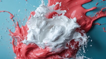 Aufkleber - White and pink paint splash on blue surface macro shot showcasing texture and movement with dynamic composition and vibrant colors