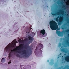 Aufkleber - Abstract composition with fluid textures in shades of purple and turquoise creating an otherworldly and surreal aesthetic reminiscent of cosmic formations