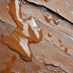 Aufkleber - Close up of wet wooden surface with water droplets showing texture and abstract patterns, suitable for background or texture use