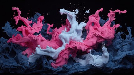 Aufkleber - Abstract art composition featuring dynamic flow of pink and white textured forms against a dark background. The image utilizes a 3D voxel style with splashes