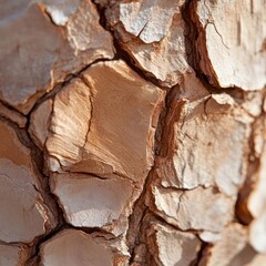 Leinwandbilder - Close up of tree bark texture with natural patterns and earthy tones. Warm sunlight highlights rough surface and organic shapes