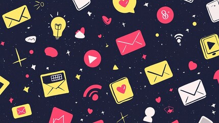 Poster - Various Icons And Symbols Scattered Against A Dark Blue Background
