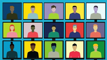 Poster - Many diverse people on digital screens are shown here