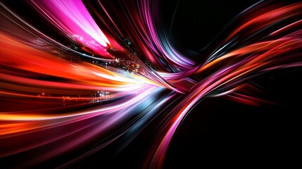 Poster - Abstract light streaks swirl and converge against a dark backdrop, creating dynamic patterns with colors ranging from pink to orange!