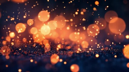 Poster - abstract background of glowing particles in motion with orange, purple, and blue hues creating a mag