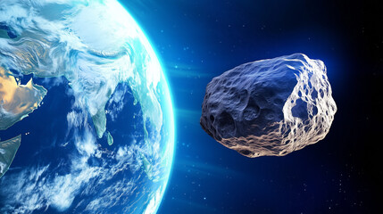 Wall Mural - an asteroid travels through the depths of space near earth, featuring vivid blue and green hues of o