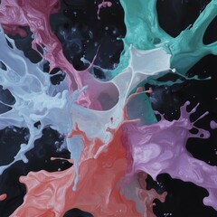 Aufkleber - Abstract colorful liquid splash on a black background with various pastel hues and a textured surface