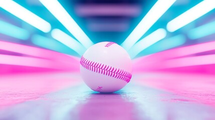 Poster - Neon Baseball in Cyberpunk Field, vibrant glowing baseball under a futuristic skyline, rich synthwave colors, immersive atmosphere, dynamic urban landscape, night scene excitement