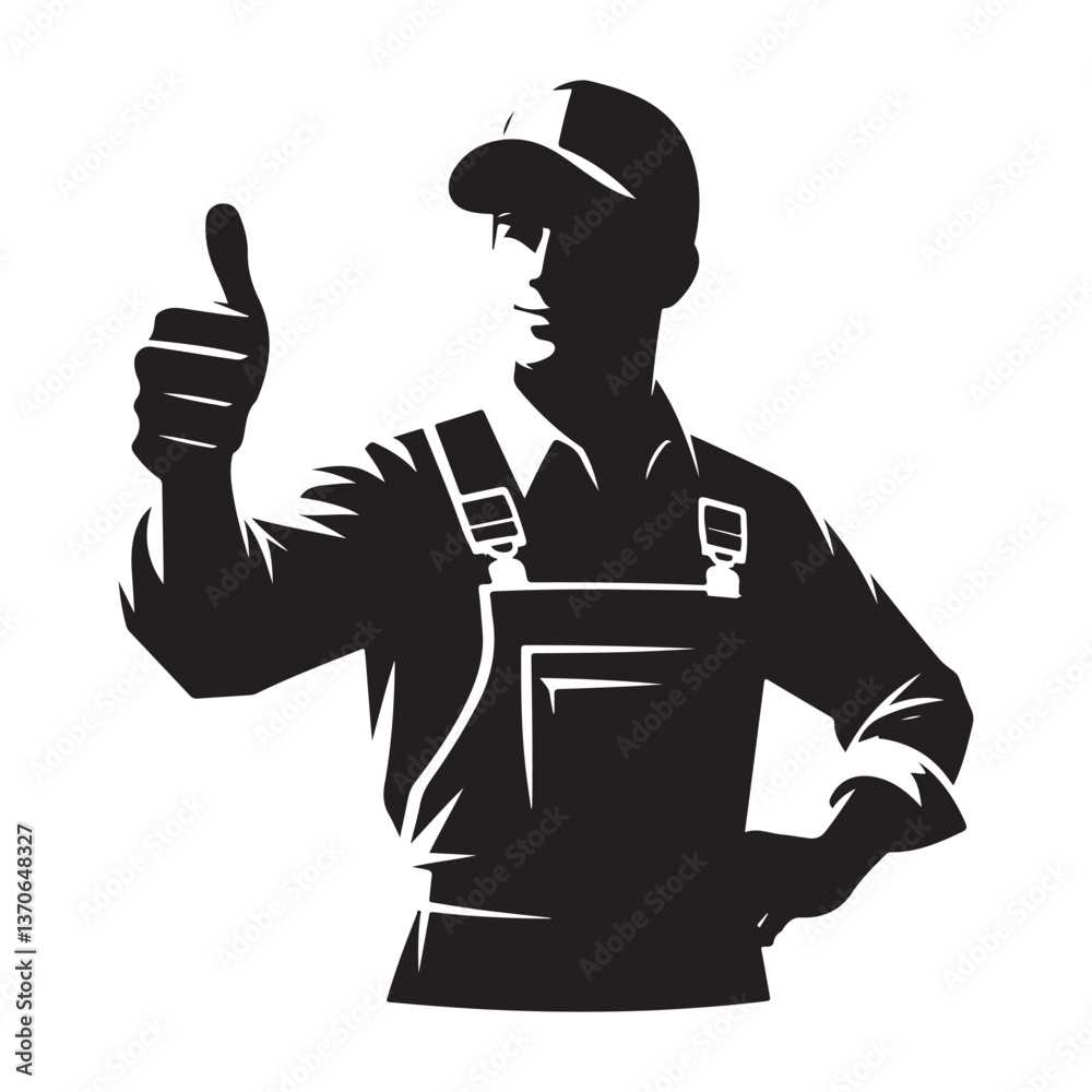 Silhouette of happy worker handyman giving thumbs up vector image Stock ...