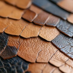 Leinwandbilder - Close Up View Of Leather Patchwork Texture With Varying Shades Of Brown And Black Colors