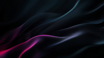 Poster - Abstract dark background with flowing waves of pink and teal light creating a smooth and elegant design